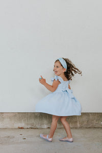 Girl's Light Blue Seersucker Flutter Sleeve Dress