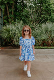 little girls blue watercolor puff sleeve nap dress