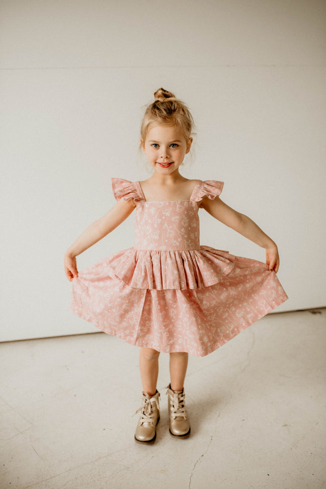 little girls pink and white floral Spring Easter dress