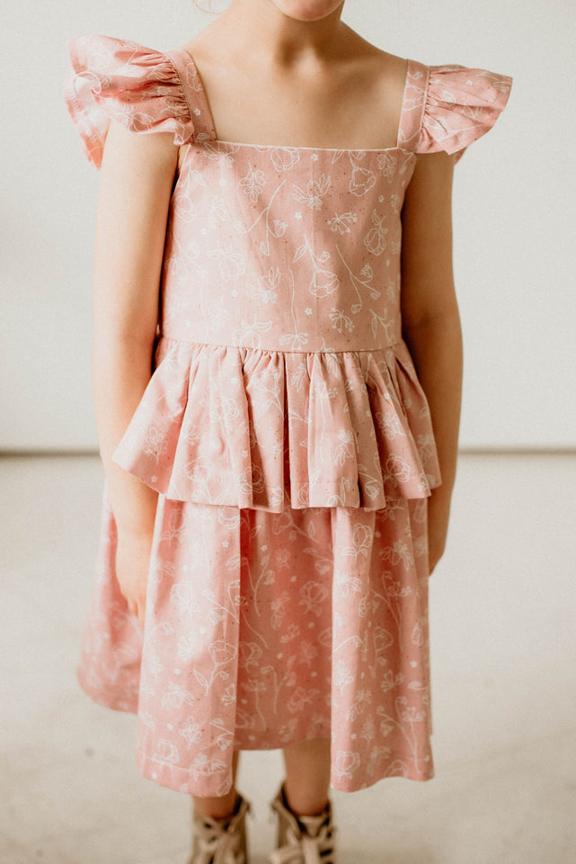 little girls pink and white floral Spring Easter dress