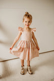 Girl's Blush Pink and White Daisy Print Peplum Twirl Dress