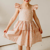 Girl's Blush Pink and White Daisy Print Peplum Twirl Dress