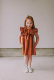 Little Girl's Brown and White Polka Dot Cotton Ruffle Collar Shift Dress