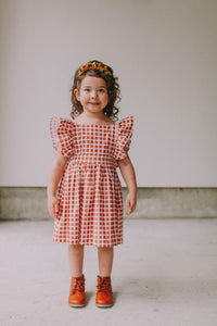 rust red little girls twirl pinafore dress