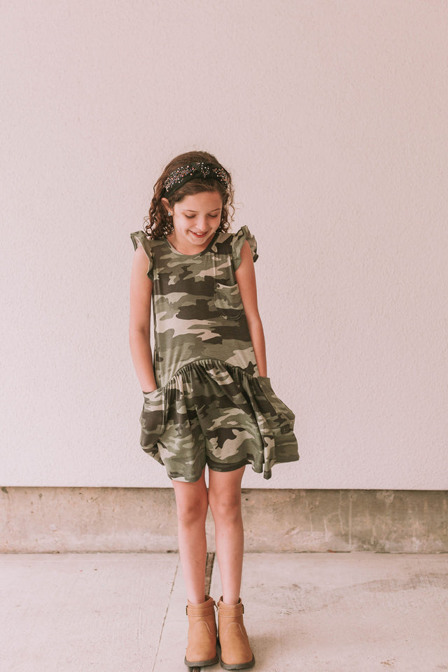 Little Girl's Camo Print Three-Pocket Jersey Knit Dress