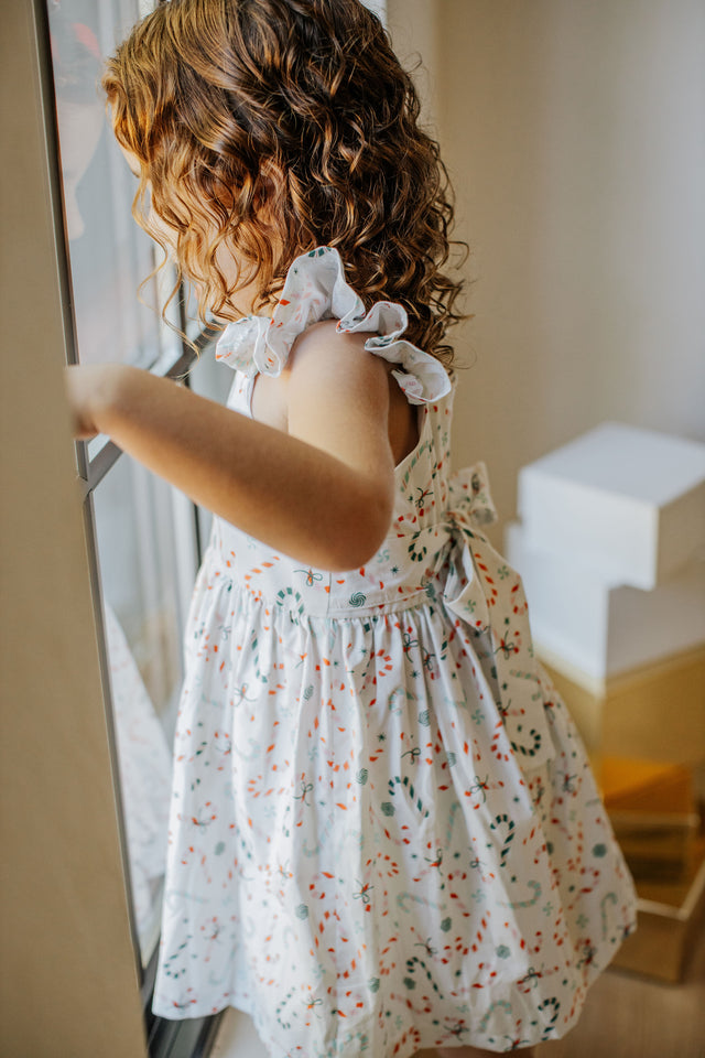 little girls ditsy candy cane print christmas dress