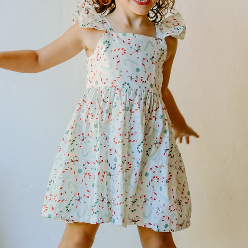 little girls ditsy candy cane print christmas dress