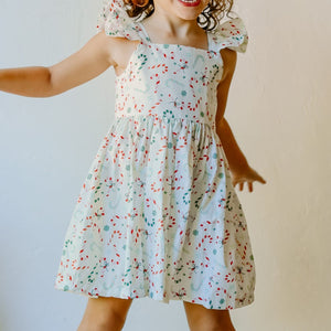 little girls ditsy candy cane print christmas dress