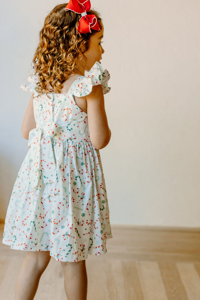 little girls ditsy candy cane print christmas dress