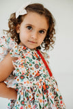 Little Girl's Cardinal Print Christmas Ruffle Sleeve Cotton Dress