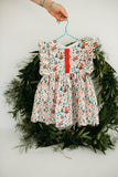 Little Girl's Cardinal Print Christmas Ruffle Sleeve Cotton Dress
