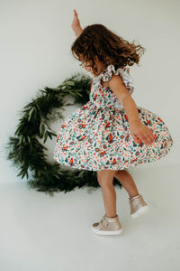 little girls cardinal print holly Christmas dress