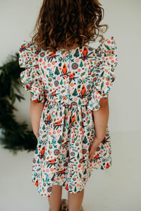cardinal print Christmas tree twirl dress