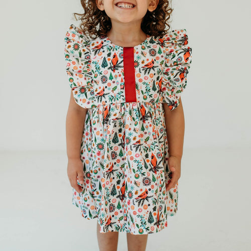 little girls cardinal print Christmas dress
