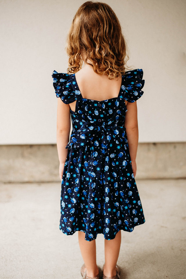 little girls designer hanukkah dreidel print dresses