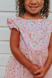 Little Girl's Pink Donut Print Scoop Back Tulle Twirl Dress