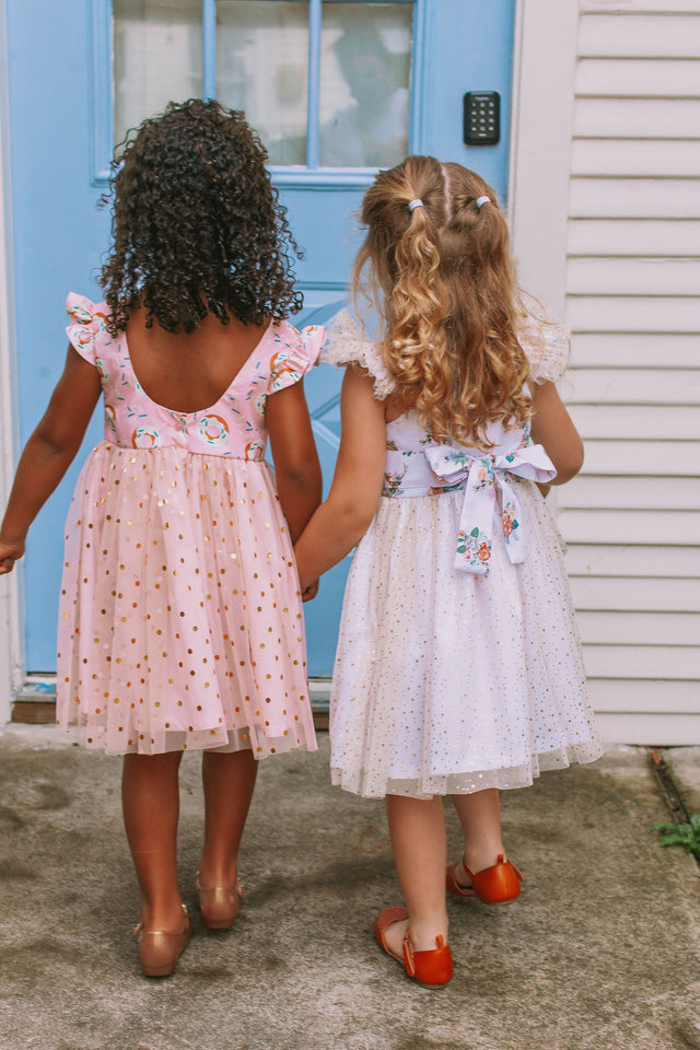 Little Girl's Woodland Creatures Wonderland Print Tulle Twirl Dress