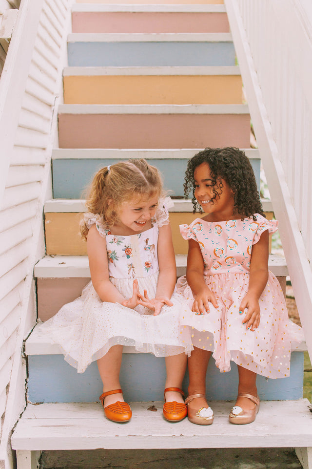 Little Girl's Woodland Creatures Wonderland Print Tulle Twirl Dress
