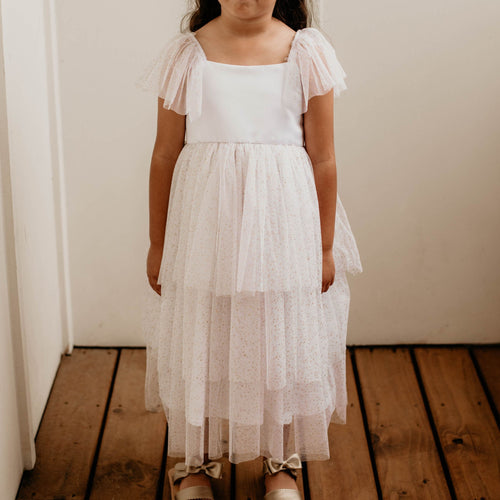 Little Girl's Gold Star Tiered Flower Girl Dress