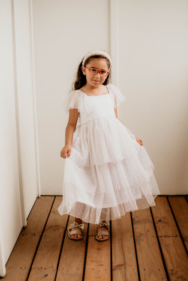 Little Girl's Gold Star Tiered Flower Girl Dress