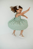 Little Girl's Green Tartan Flutter Sleeve Cotton Christmas Dress