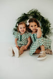 Little Girl's Green Tartan Flutter Sleeve Cotton Christmas Dress