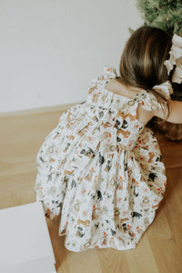 Little Girls Christmas Dog Print Ruffle Dress