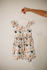 Little Girls Christmas Dog Print Ruffle Dress