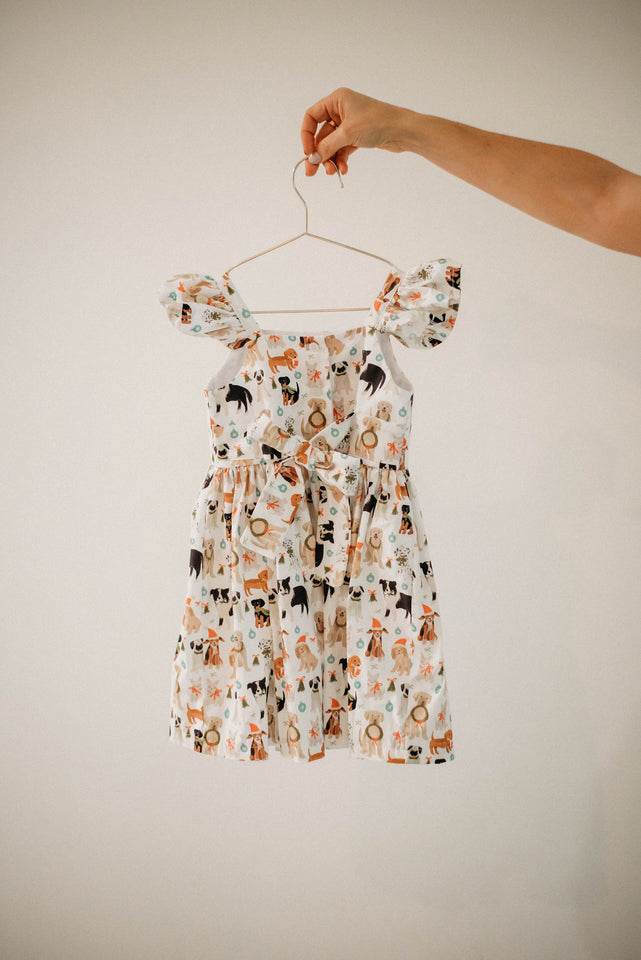 Little Girls Christmas Dog Print Ruffle Dress