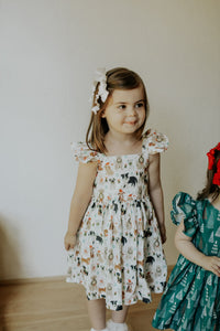 Little Girls Christmas Dog Print Ruffle Dress