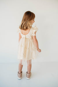 Little Girl's Ivory Tulle Sparkly Scoop Back Twirl Dress