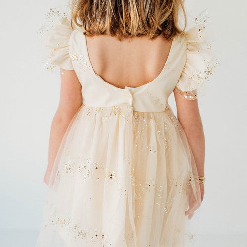 Little Girl's Ivory Tulle Sparkly Scoop Back Twirl Dress