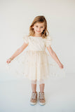 Little Girl's Ivory Tulle Sparkly Scoop Back Twirl Dress