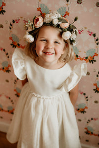 Little Girl's Ivory Swiss Dot Tulle Flower Girl Dress with Rhinestone Belt