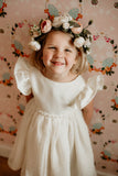 Little Girl's Ivory Swiss Dot Tulle Flower Girl Dress with Rhinestone Belt