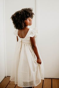 Little Girl's Ivory Swiss Dot Tulle Flower Girl Dress with Rhinestone Belt