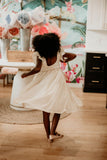 Little Girl's Ivory Swiss Dot Tulle Flower Girl Dress with Rhinestone Belt