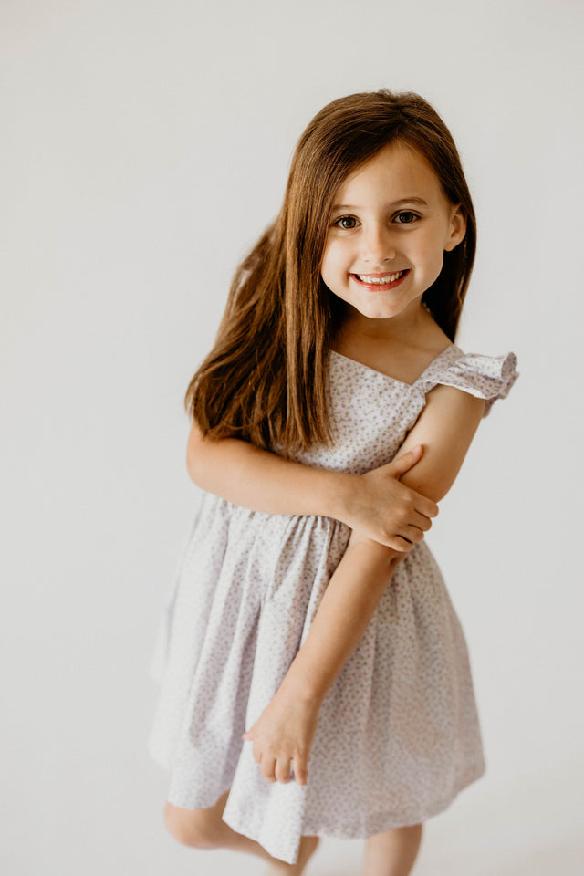 little girls lavender floral flutter sleeve party dress
