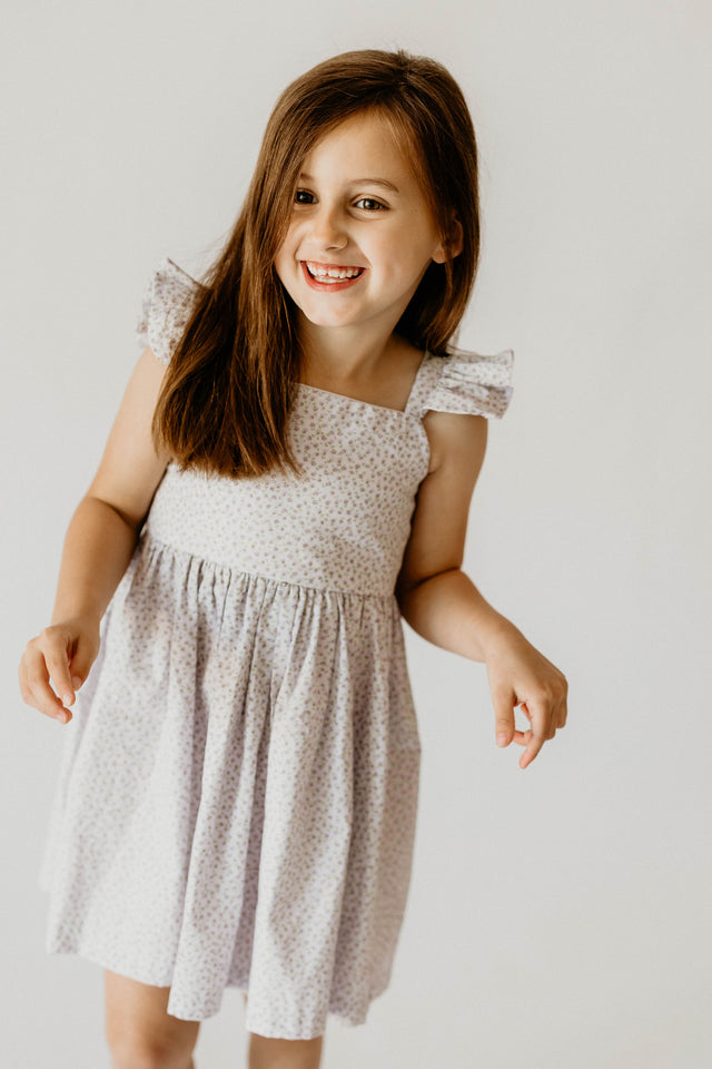little girls lavender floral flutter sleeve party dress