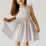 girls lavender ditsy print floral flutter sleeve dress