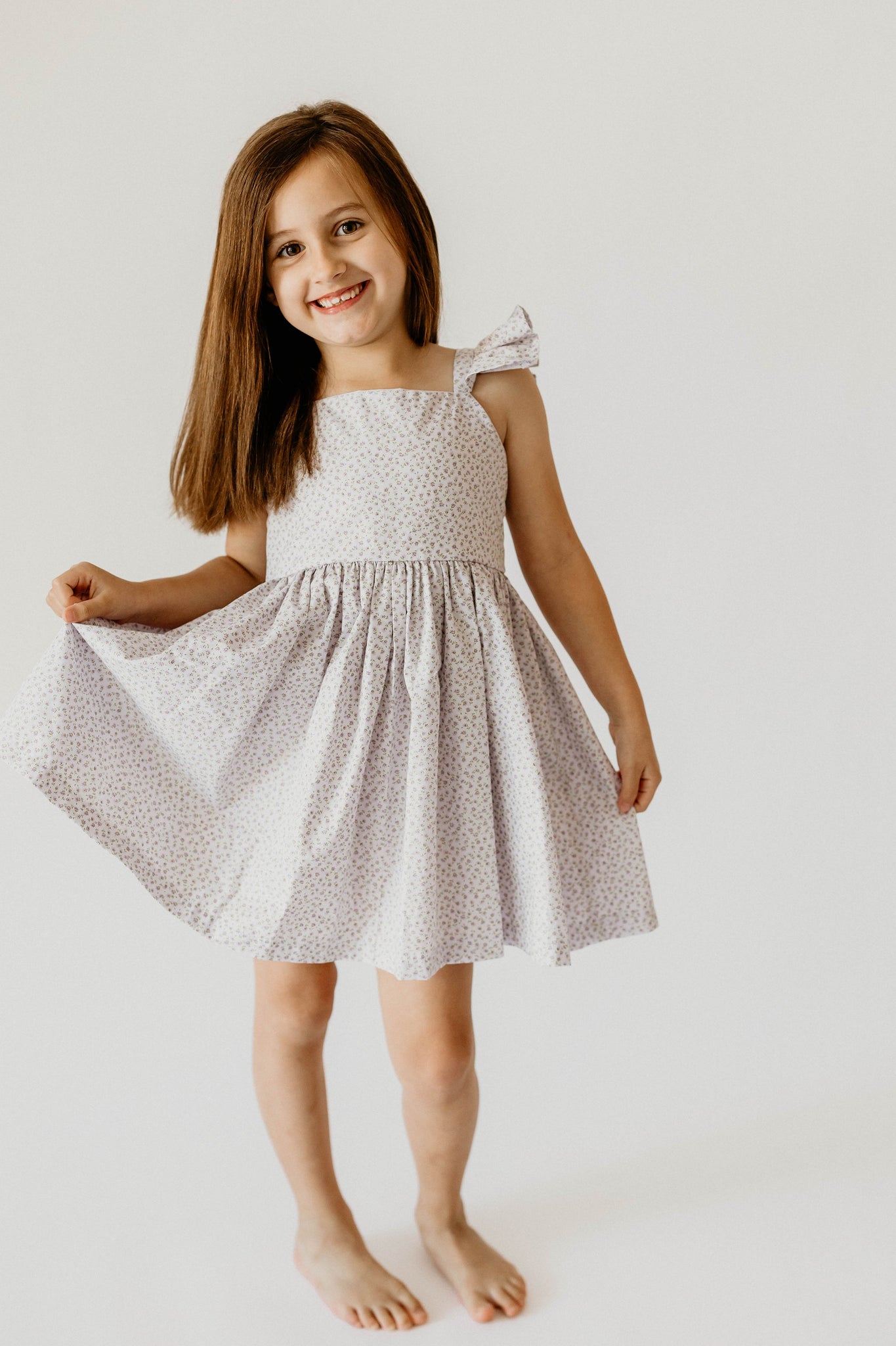 Girl's Lavender Ditsy Floral Print Cotton Flutter Sleeve Dress – cuteheads