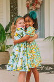 Little Girl's Lemon Print Puff Sleeve Twirl Dress