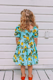 little girls lemon print puff sleeve dresses