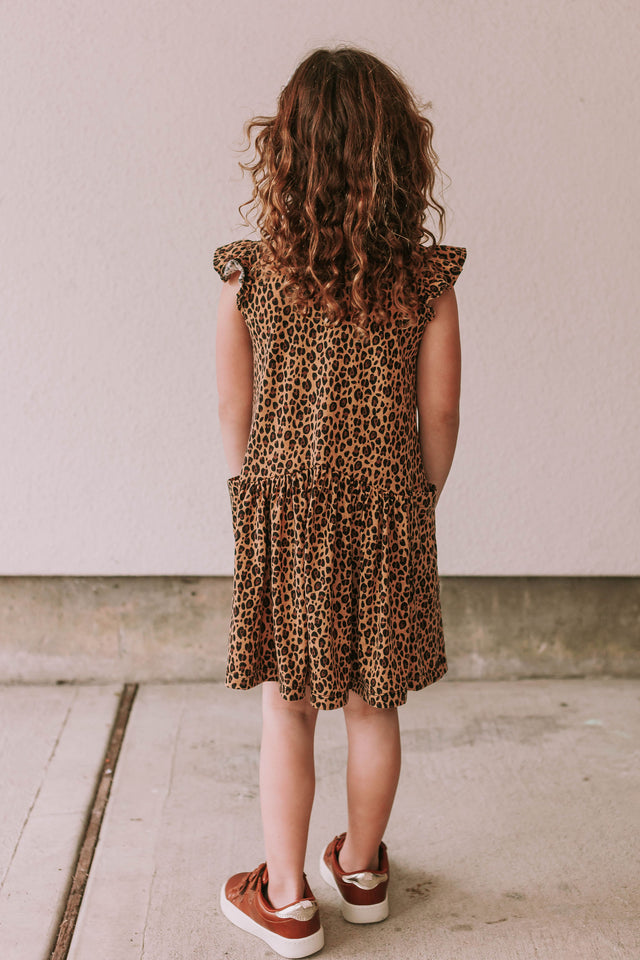 Little Girl's Leopard Print Three-Pocket Jersey Knit Dress