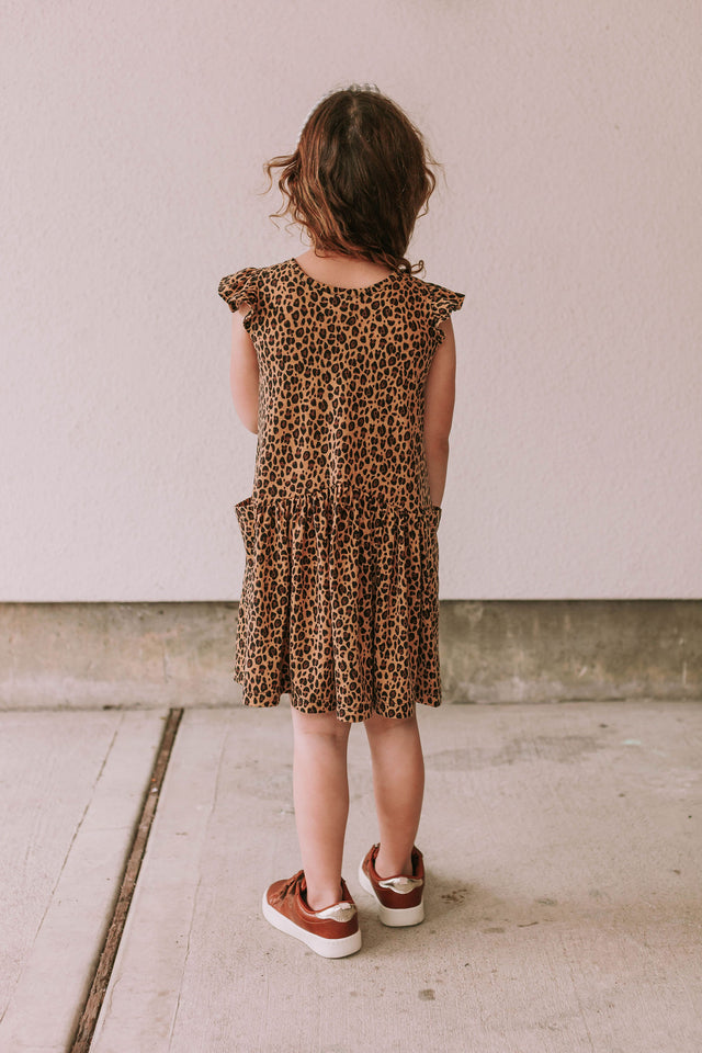 Little Girl's Leopard Print Three-Pocket Jersey Knit Dress