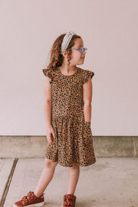 Little Girl's Leopard Print Three-Pocket Jersey Knit Dress