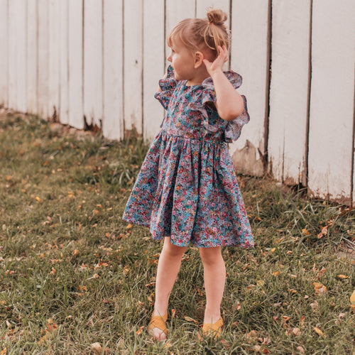 Little Girl's Multicolor Floral Print Ruffle Cotton Dress