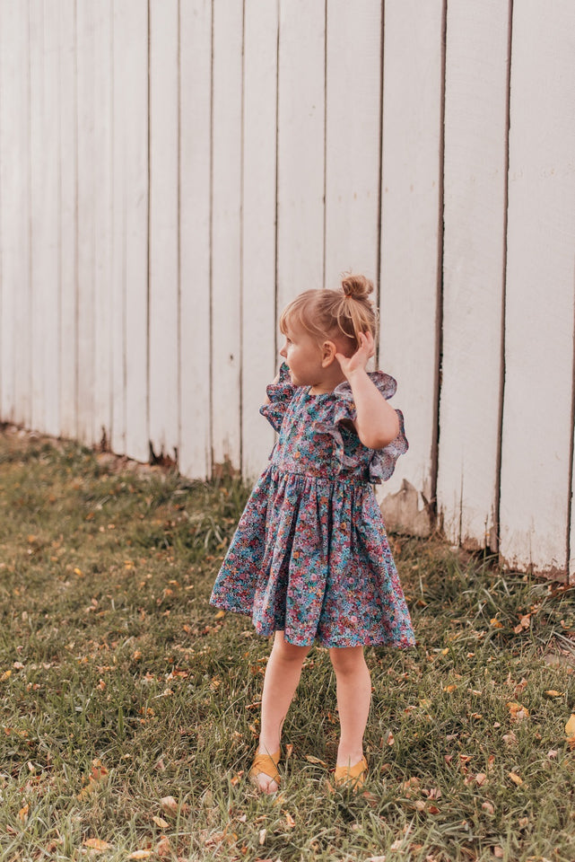 little girl's ruffle floral pinafore dress