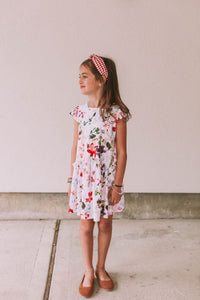 Little Girl's Multicolor Watercolor Floral Print Three-Pocket Jersey Knit Dress