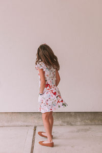 Little Girl's Multicolor Watercolor Floral Print Three-Pocket Jersey Knit Dress